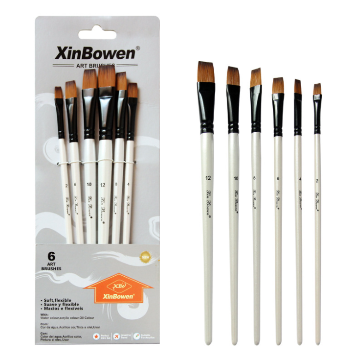 6 pcs Watercolor Gouache Paint Brushes Nylon Hair Wool for Student Painting