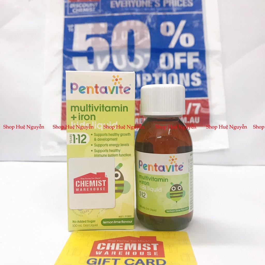 Siro Pentavite Multivitamin+iron kids liquid Úc, bổ sung vitamin tổng hợp và sắt cho bé từ 1- 12 tuổi,100ml và 200ml