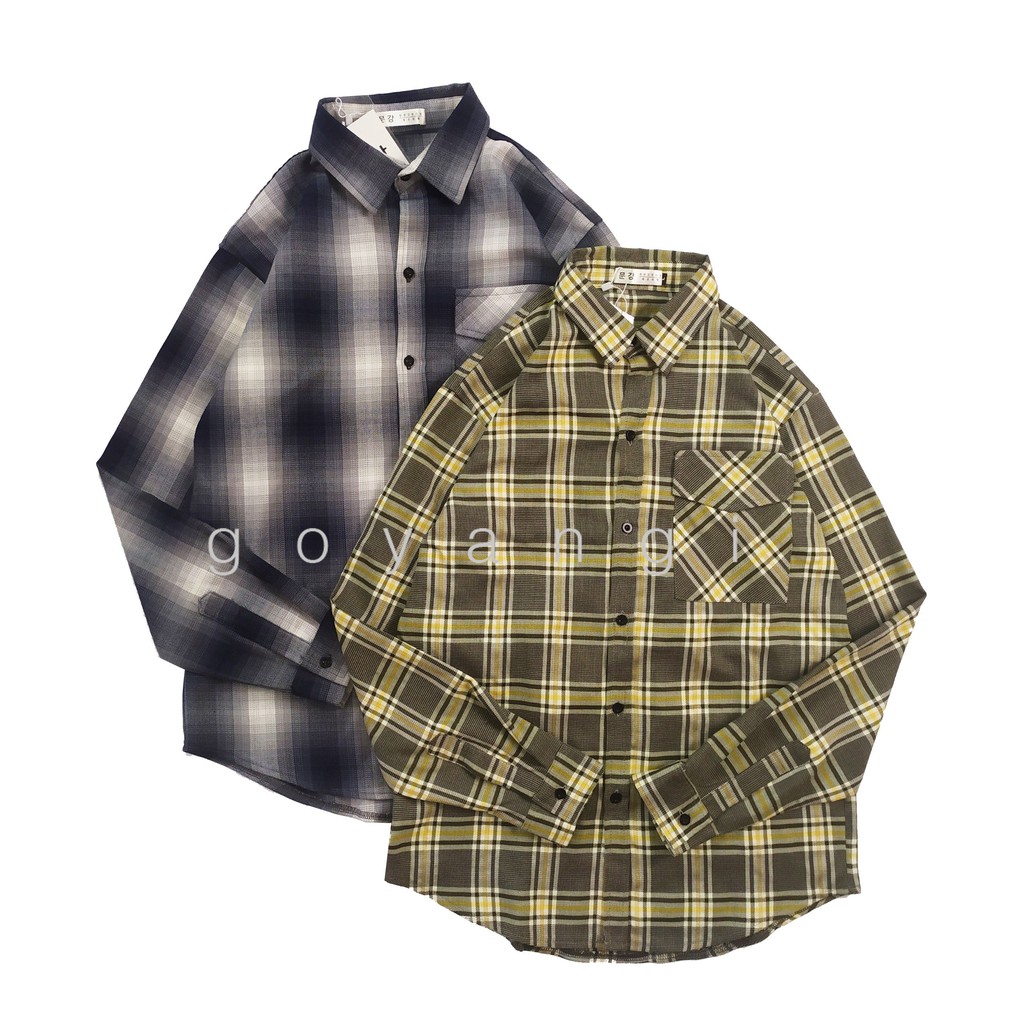 Áo sơ mi Flannel nam dáng rộng phong cách Hàn Quốc