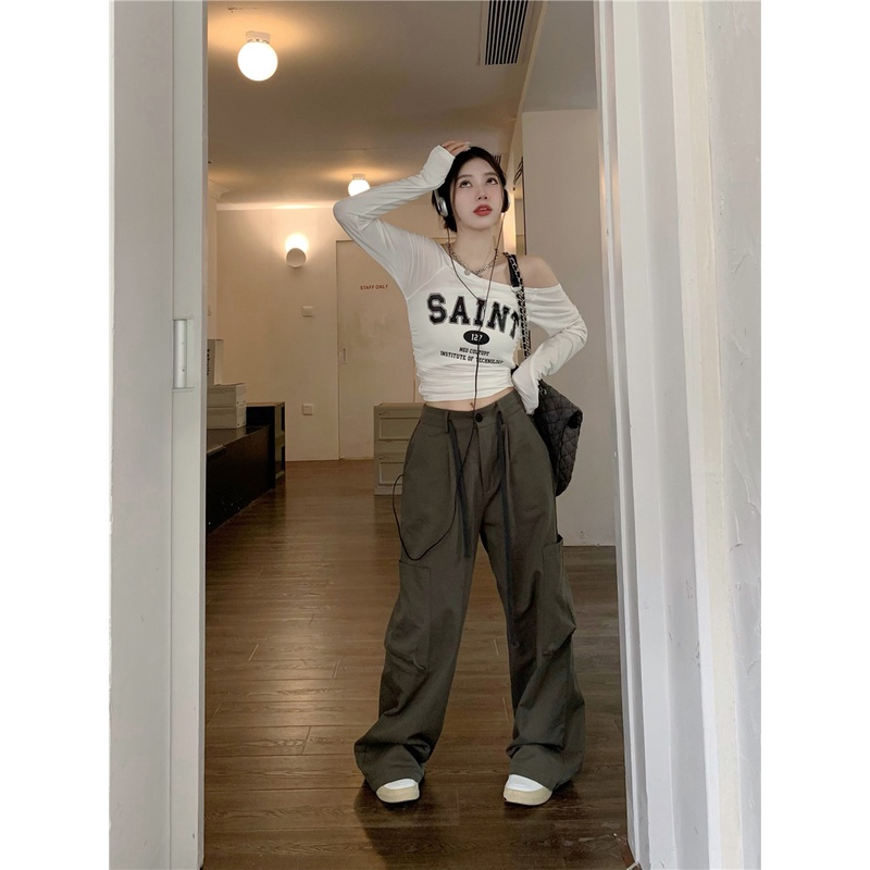 Cocory vn Áo Thun Tay Dài Trễ Vai Dáng Ôm Thời Trang Retro Mỹ Quyến Rũ Cho Nữ