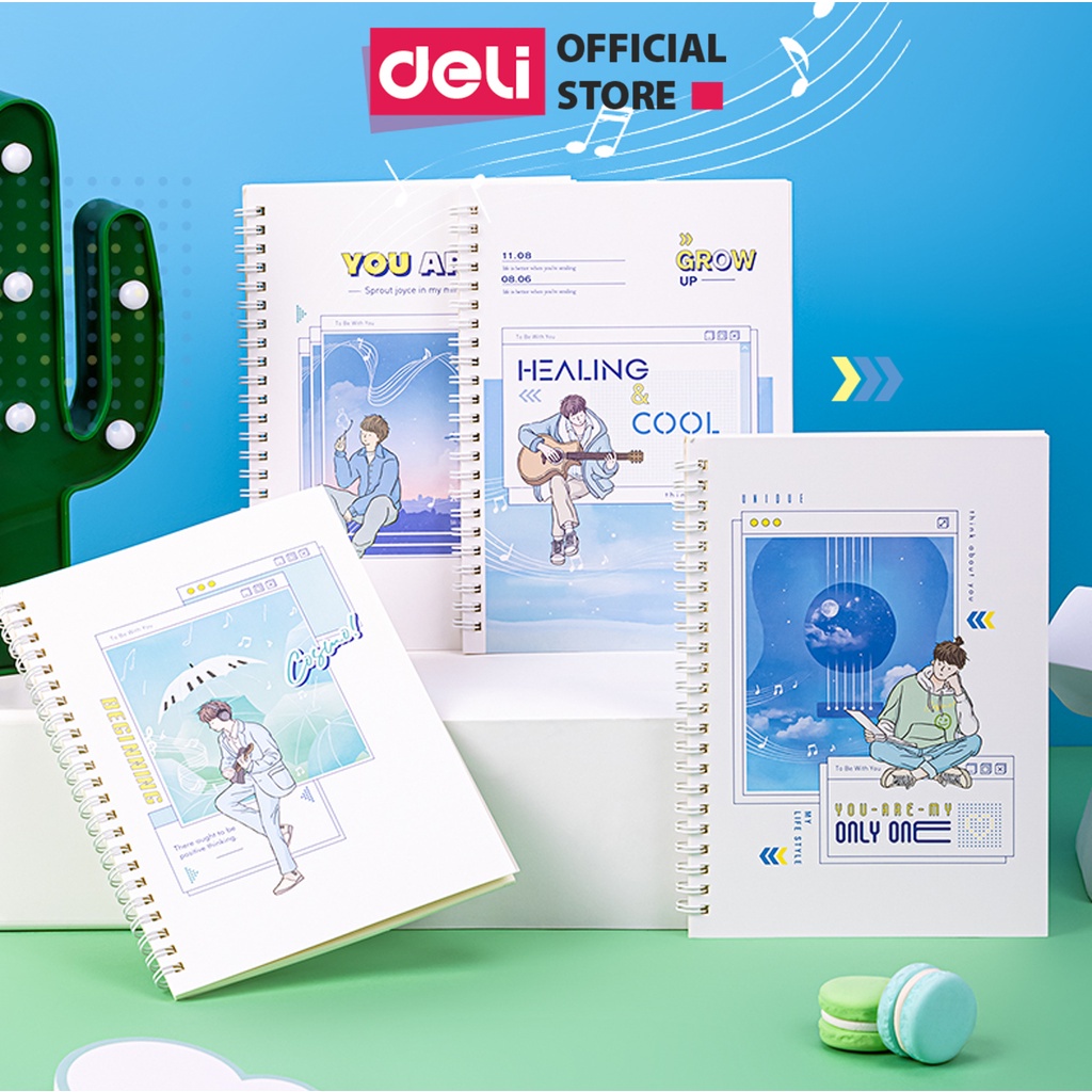 Sổ lò xo chống lóa A5/B5 120 trang Deli phiên bản Vương Nguyên mới - Kẻ ngang- LA560-N14 - Quế Anh (sỉ/lẻ)