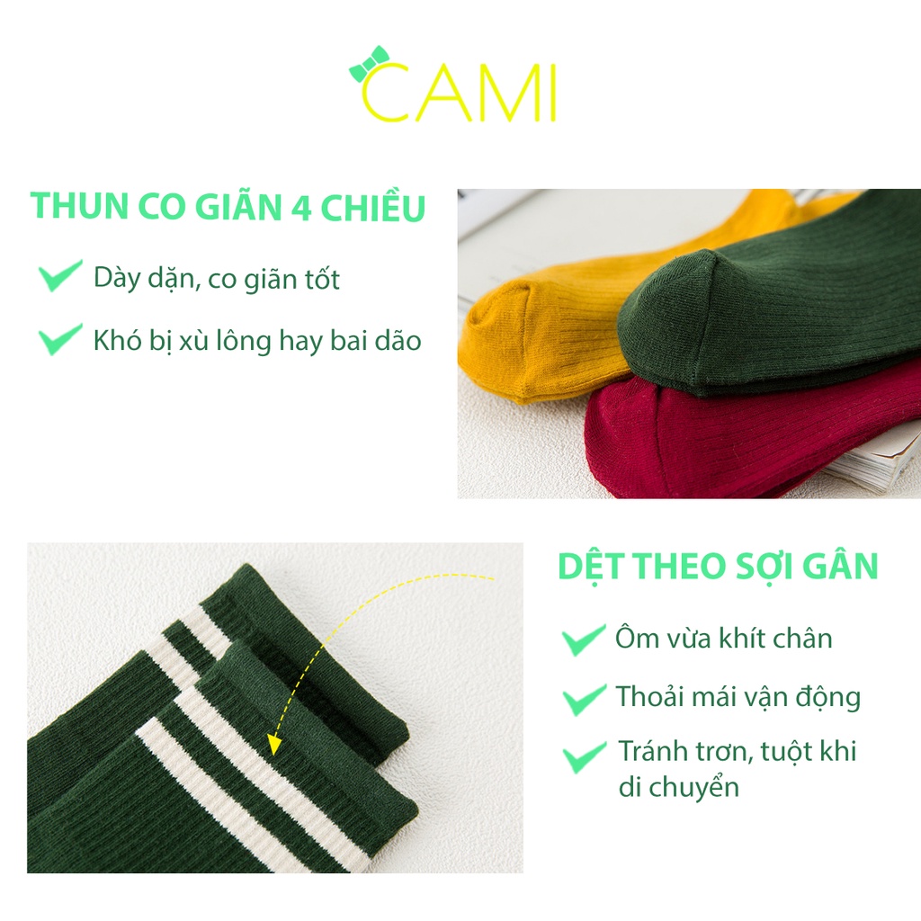 Vớ  thun cotton dạng gân 2 sọc thoáng khí, co giãn tốt, dùng cho nam và nữ - Cami - CMPK215