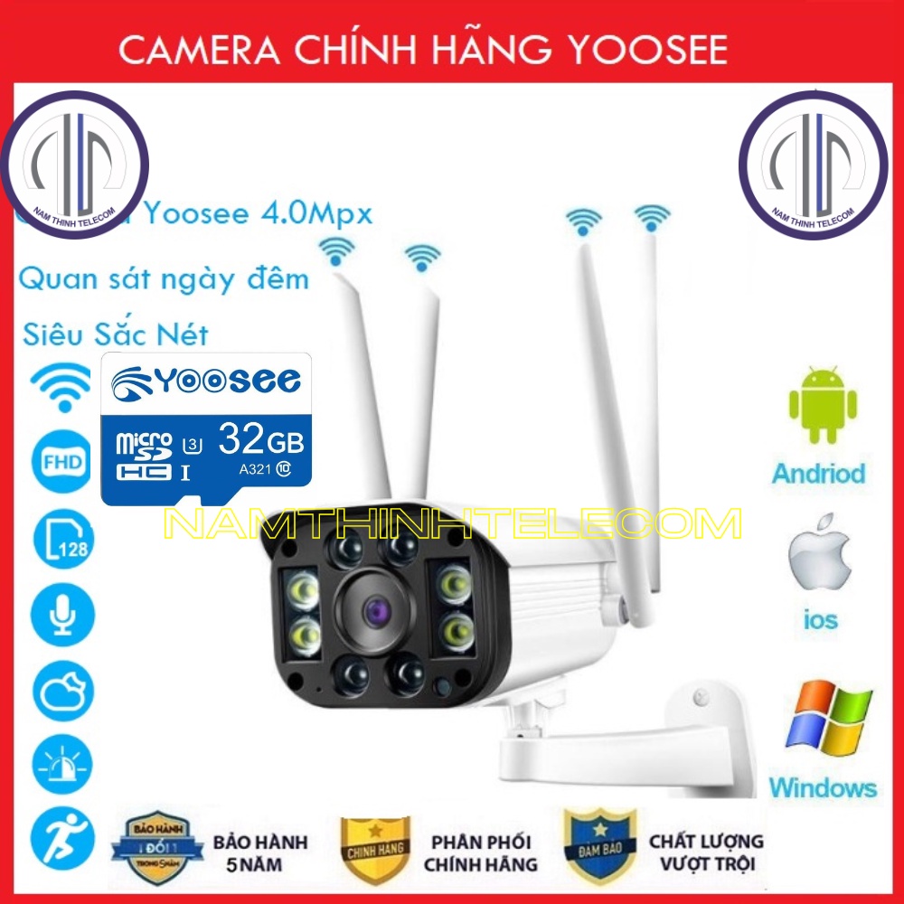 Camera không dây YOOSEE ngoài trời ban đêm có màu, báo trộm đàm thoại 2 chiều, 4 râu 8 đèn chính hãng