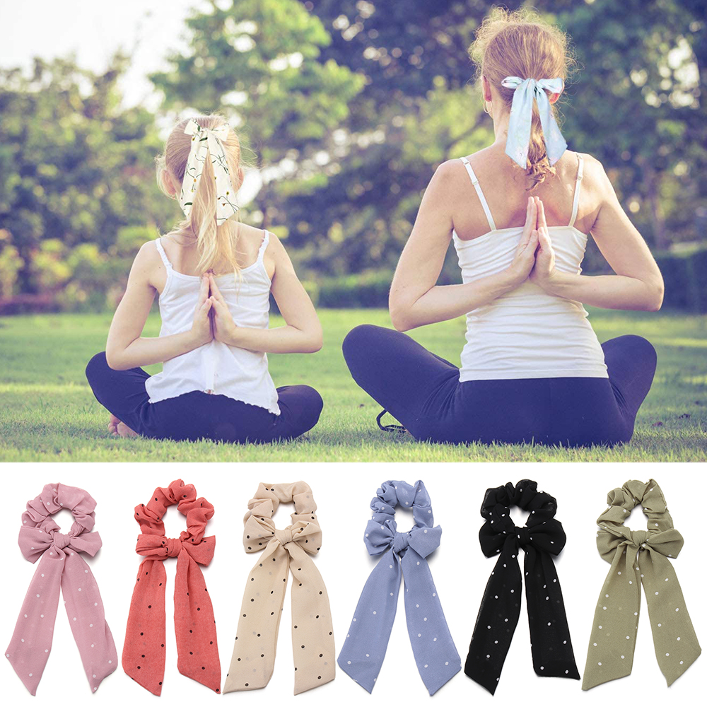 Dây buộc tóc trang trí nơ chấm bi chất liệu chiffon