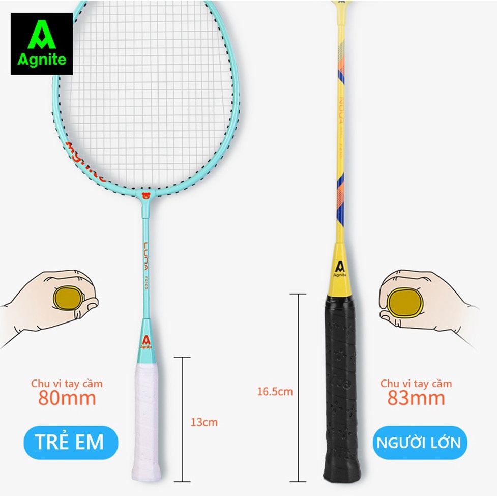 Bộ 2 vợt cầu lông Trẻ em chính hãng Agnite cho bé, học sinh  F2125 - khung nhôm thanh sắt - vpp Diệp Lạc (sỉ/lẻ)
