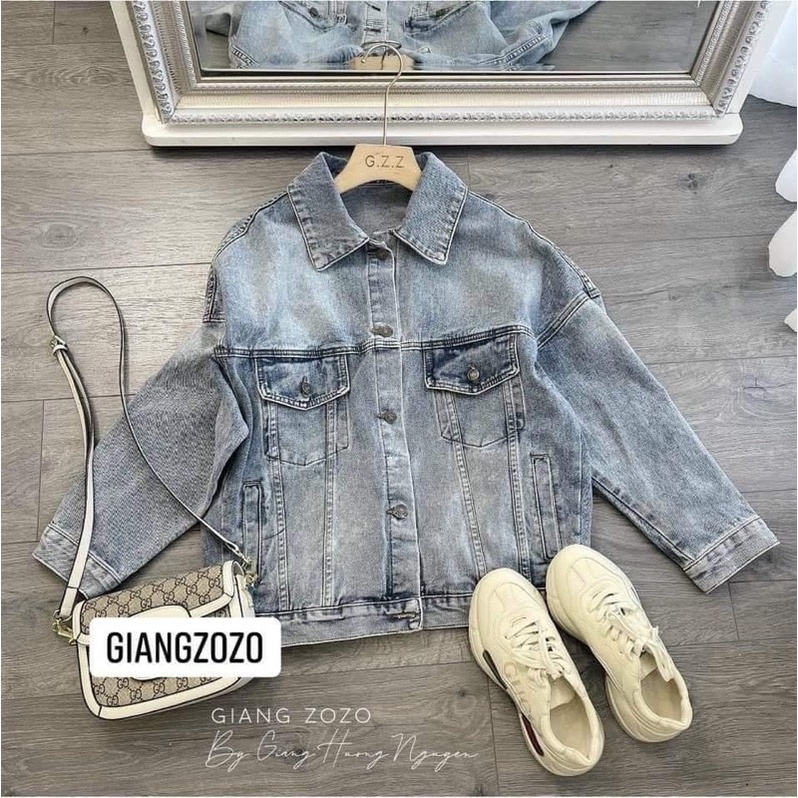 Áo khoác jeans unisex nắp túi cúc