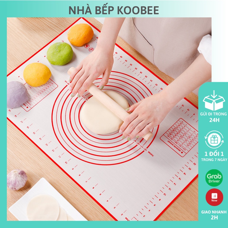 Thảm silicon nhào bột chống dính KOOBEE có vòng tròn và thang đo kích thước - Dụng cụ làm bánh tiện dụng cho nhà bếp