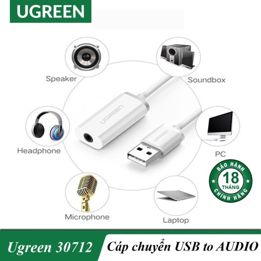 [Mã ELHACE giảm 4% đơn 300K] Cáp chuyển USB ra Audio 3.5mm hỗ trợ Mic và Tai Nghe Ugreen 30712 US206 Chính Hãng