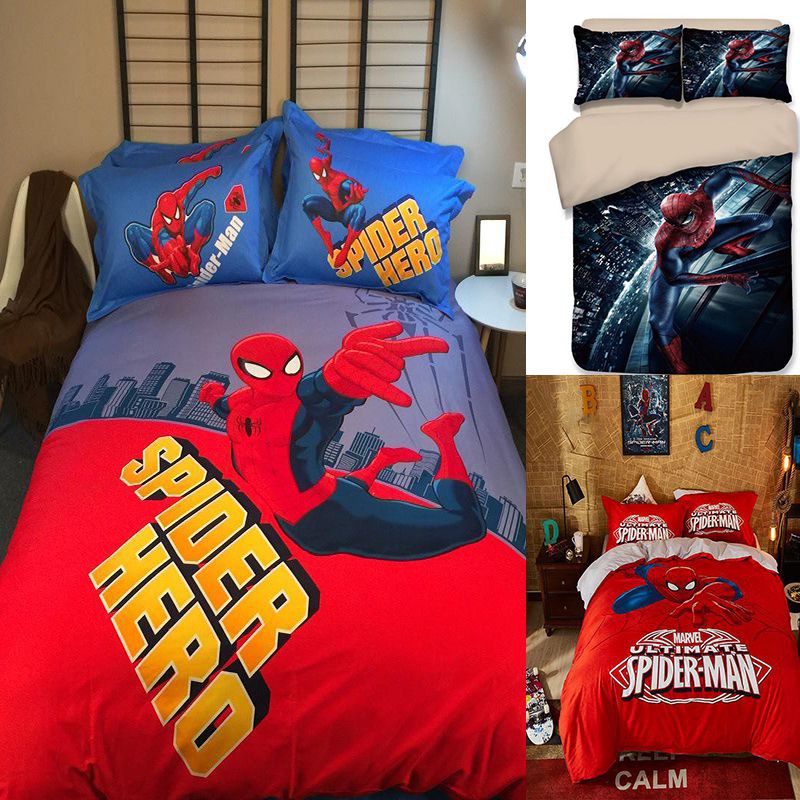 Bộ đồ giường người nhện 3D Bộ chăn bông phủ giường Bộ chăn ga gối