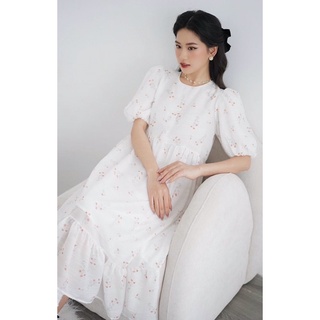 ĐẦM MIDI HOA BBD ĐUÔI CÁ TAY BỒNG