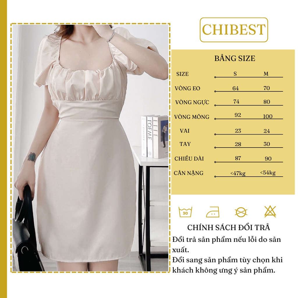 Đầm chữ A nhún ngực cổ vuông phối lưng đan dây sexy HDB76 CHIBEST