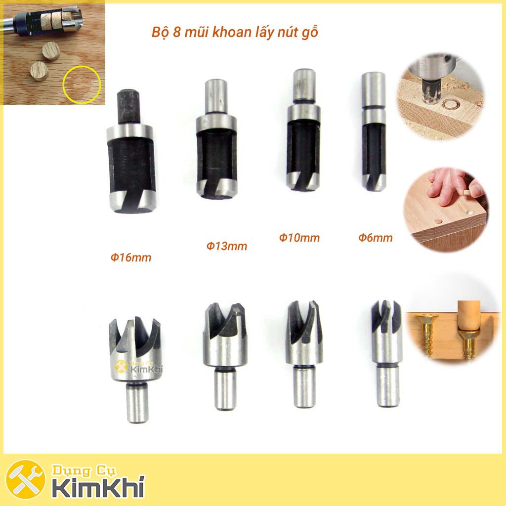 Bộ 8 mũi khoan lấy nút gỗ Φ6mm-Φ16mm