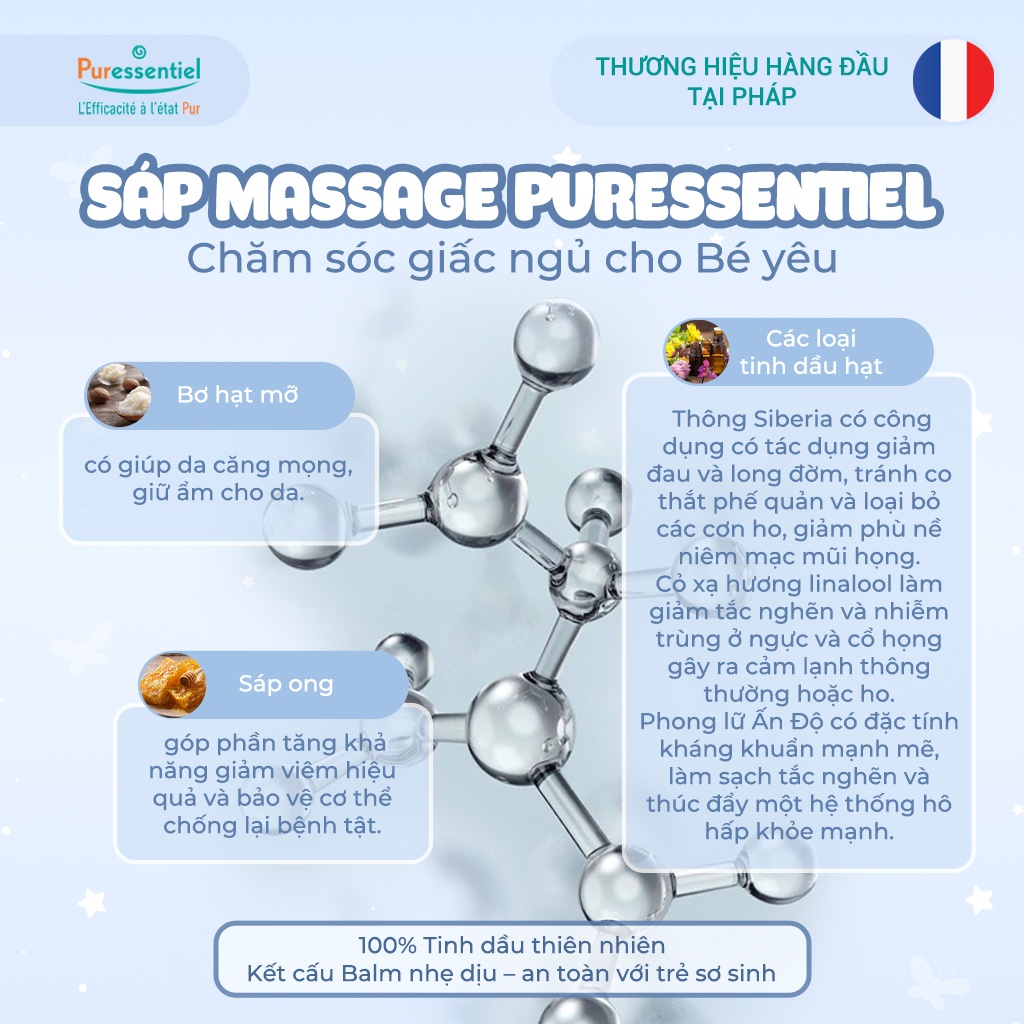 Sáp Massage Ngực Giúp Bé Ngủ Ngon Cho Bé Puressentiel - Resp Ok Pectoral Massage Balm Baby 30 ML