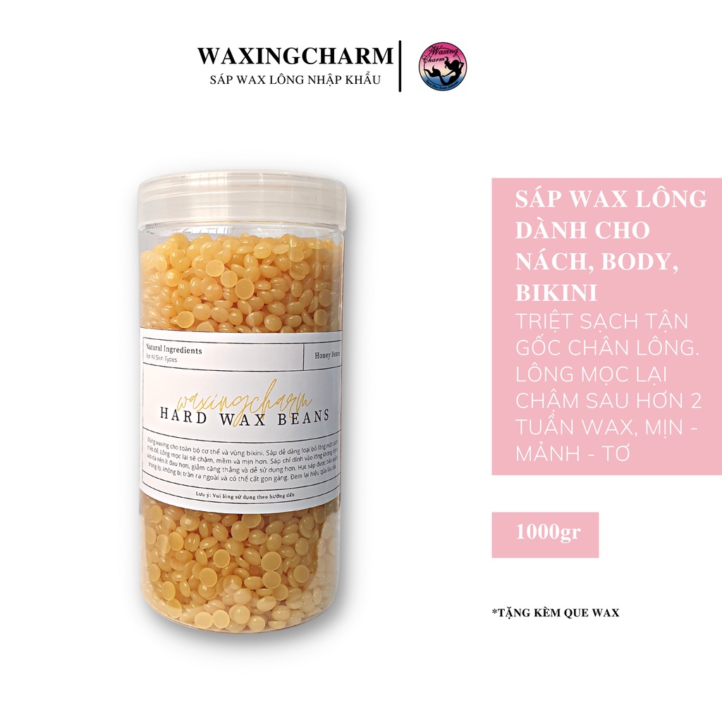 1KG Sáp Wax Lông Nóng Hard Wax Beans Waxingcharm Dành Cho Nách, Body, Bikini Tặng Que Wax