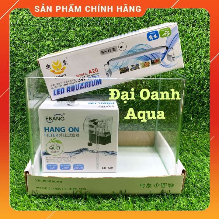 { RẺ VÔ ĐỐI } Bộ Bể Cá Kính Đúc 22cm Mini  Để Bàn, Dài 22cm Rộng 15cm Cao 17cm - Bể Cá Cảnh Mini