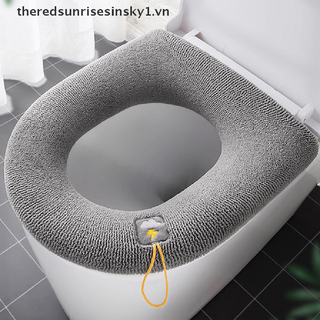 Đệm lót bệ ngồi bồn cầu dạng tròn dệt kim giữ ấm mùa đông giặt được tiện lợi