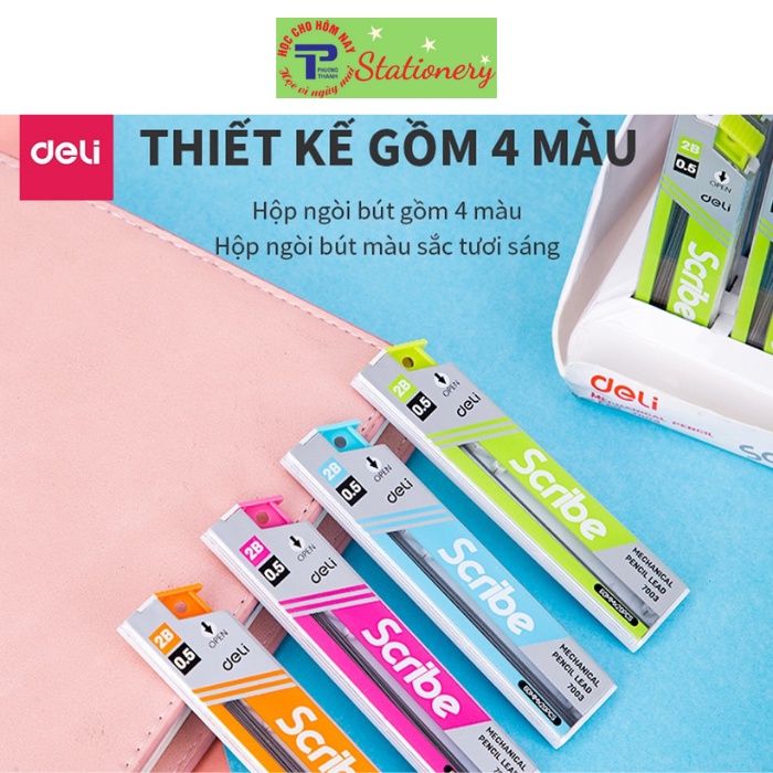 Ruột bút chì 0.5mm Deli, Xanh dương/Cam/Xanh lục/Hồng- màu ngẫu nhiên - E7003