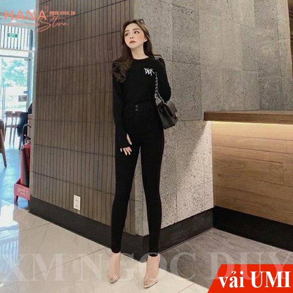 Quần legging nữ cạp cao dài nâng mông có túi cúc khóa kéo - Quần legging đen nữ dài co giãn gen bụng vải dày Umi ôm body