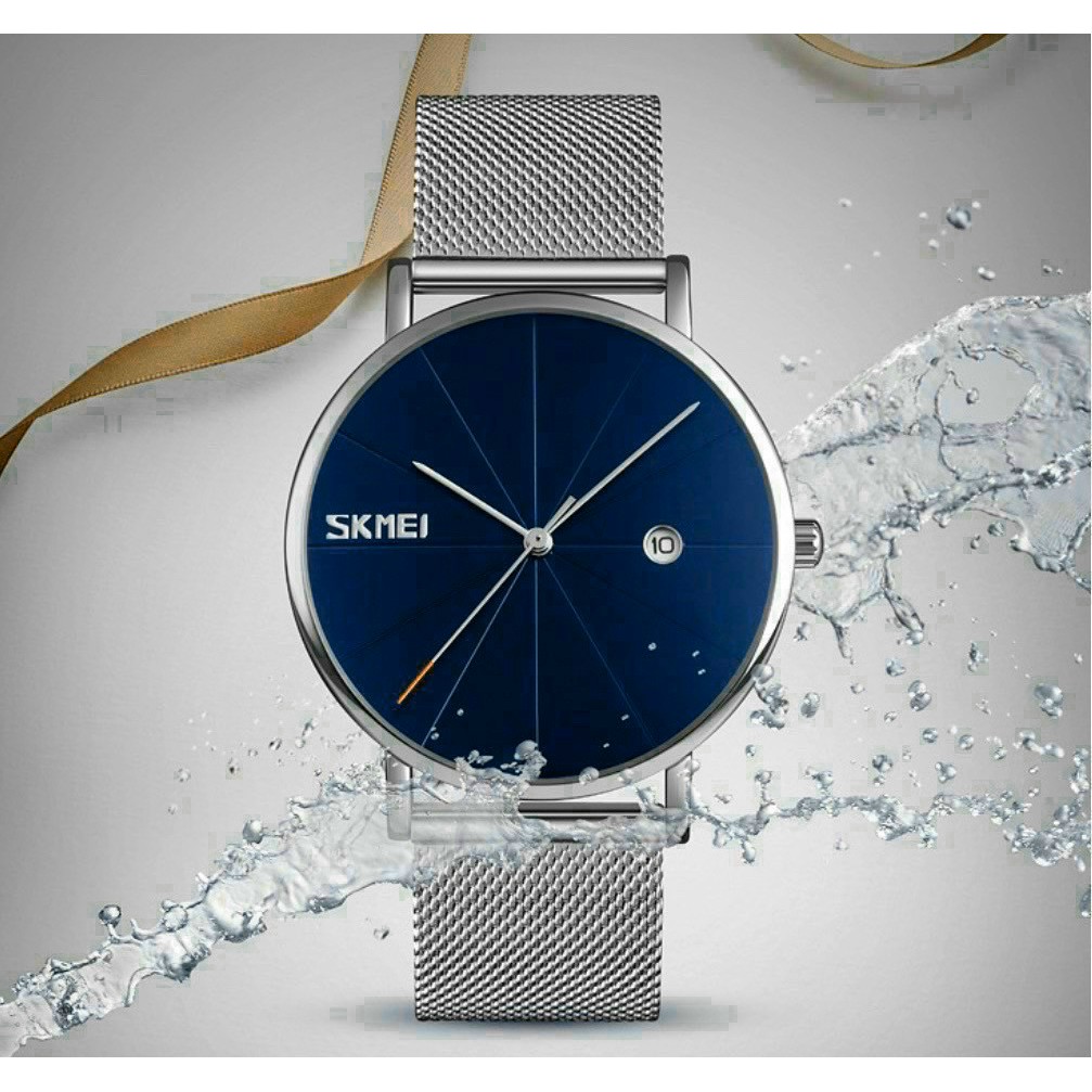 Đồng hồ nam mặt tròn, đồng hồ đeo tay nam SKMEI dây lưới, thời trang công sở