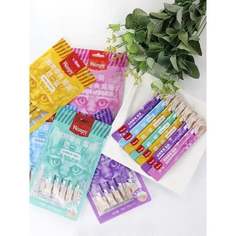 Snack thưởng dạng kem súp cho mèo Wanpy Treats 14g*5