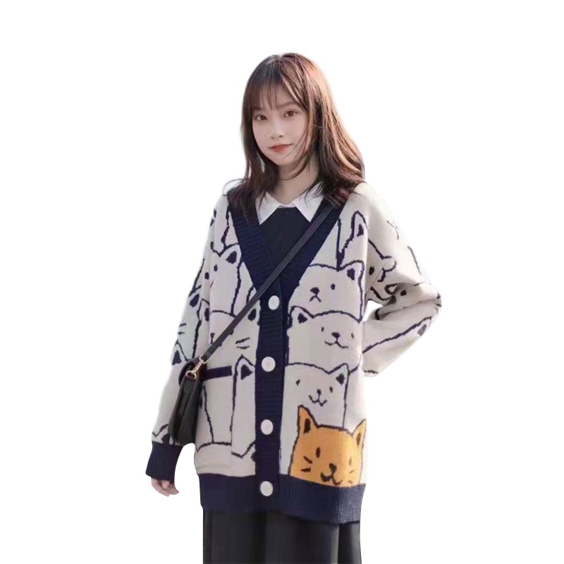 Áo Khoác Len Cardigan Họa Tiết Gấu Hoạt Hình Dễ Thương Cho Nữ