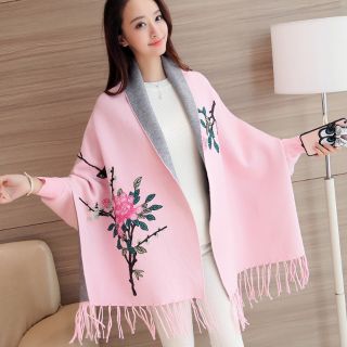 Áo len thêu hoa dạng khăn choàng ALTH99 (HÀNG ORDER 10-15 NGÀY)