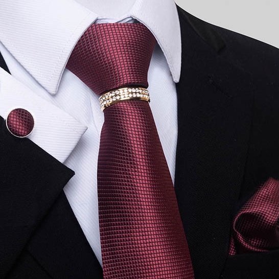 Bộ Cà vạt 4 món gồm Cavat 8cm, khăn cài túi, Măng-set, Nhẫn tròn phụ kiện, Cravat chú rể, Calavat công sở CBC-8247