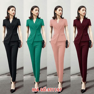 ➡️#ST1157 Set nguyên bộ áo vest 3 nút lai xéo quần ống ôm 2 túi giả xinh xắn - hàng việt nam