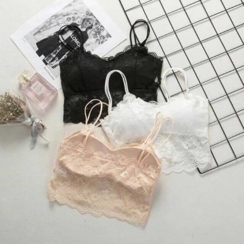 Áo Bra Nữ, Áo Lót Bra 2 Dây Croptop, Mút Mỏng Ren Hoa Quyến Rũ