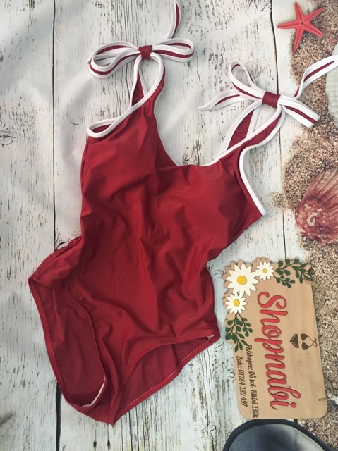 Bikini đi biển liền mảnh nơ vai dễ thương, có 4 màu
