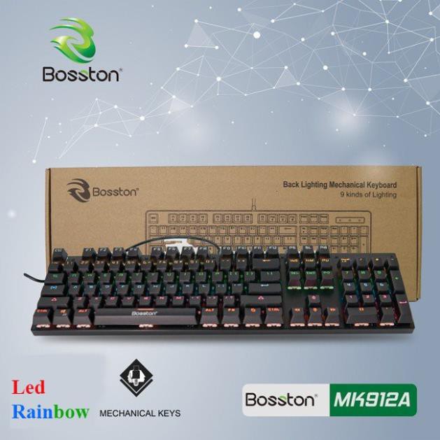 Freeship 50k Bàn phím cơ gaming Bosston MK912 /MK912A✔ Blue switch ✔Led Rainbow 09 chế độ led - BH 24 tháng