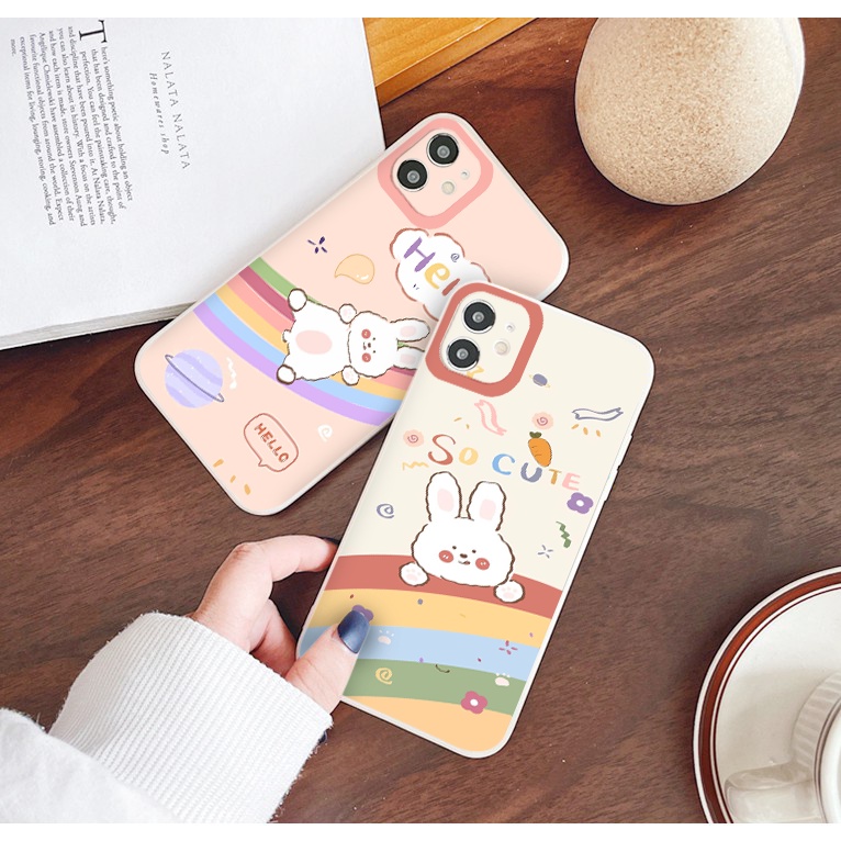 Ốp lưng iphone cạnh vuông lỗ camera Thỏ cầu vồng ốp iphone 6/6splus/7/7plus/8/8plus/x/xr/xs/11/12/13/pro/max/plus/promax