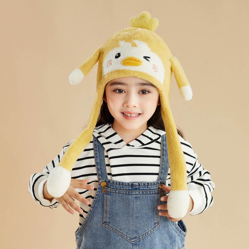 Mũ Beanie Mềm Phối Tai Thỏ Có Thể Chuyển Động Vui Nhộn Thời Trang Mùa Đông Cho Bé Gái