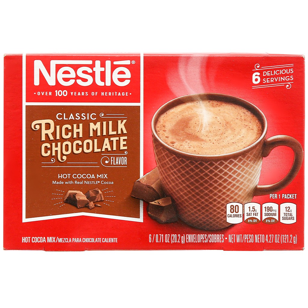 [Mã GROADO1 giảm 10K đơn 50K] Nestle Rich Milk Chocolate - Bột Cacao Nestle Rich Milk Chocolate Hot Cocoa Mix hộp 121.2g