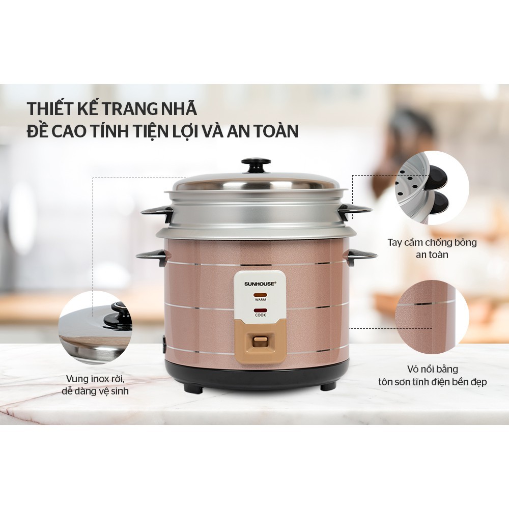 Nồi cơm điện sunhouse SHD8125, nồi cơm điện Nắp rời 1,8lit (Kèm xửng Hấp) - Hàng khuyến Mãi Friso