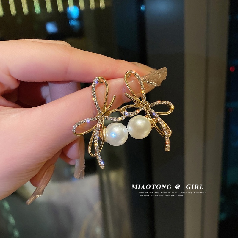 [Siêu Đẹp] Bông Tai Hình Nơ Đính Đá Cao Cấp Dự Tiệc Siêu Sang Mainia Shop