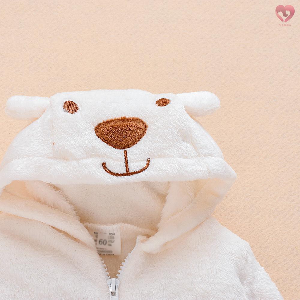 Baby Animal Hooded Rompers One-Piece Toddlers Autumn Winter Coral Fleece Pajamas Unisex Jumpsuit Costumes (White, Bear)