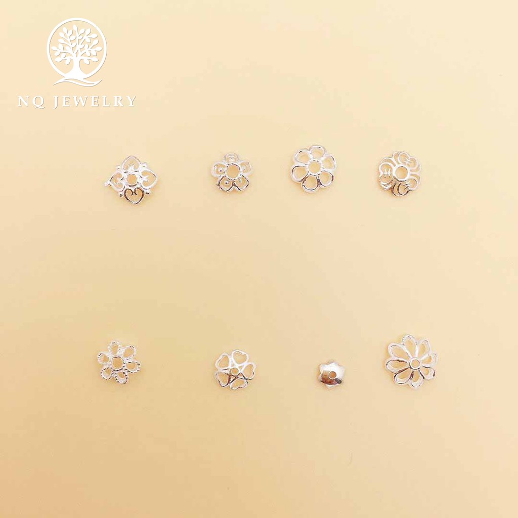 Charm bạc trắng chụp hạt họa tiết cỏ 5 lá - NQ Jewelry