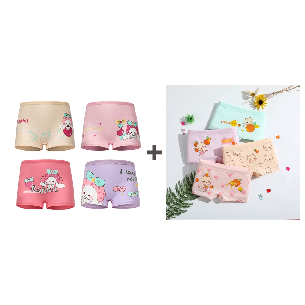 Bộ 8 quần lót boxer cotton SMY mềm mại với họa tiết hoạt hình đáng yêu dùng cho bé gái