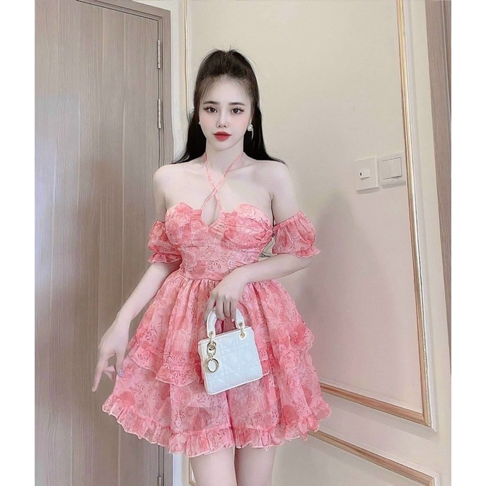 Đầm voan hoa tầng trễ vai phong cách ngọt ngào-hàng thiết kế