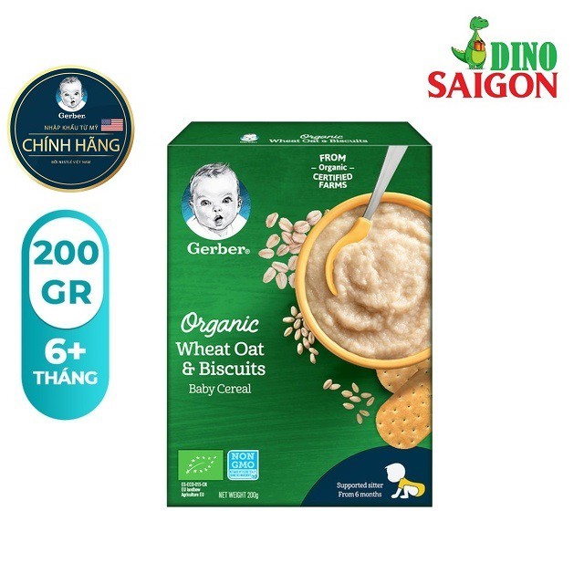 Bột Gerber Organic vị Yến Mạch Và Bánh Quy 200gr