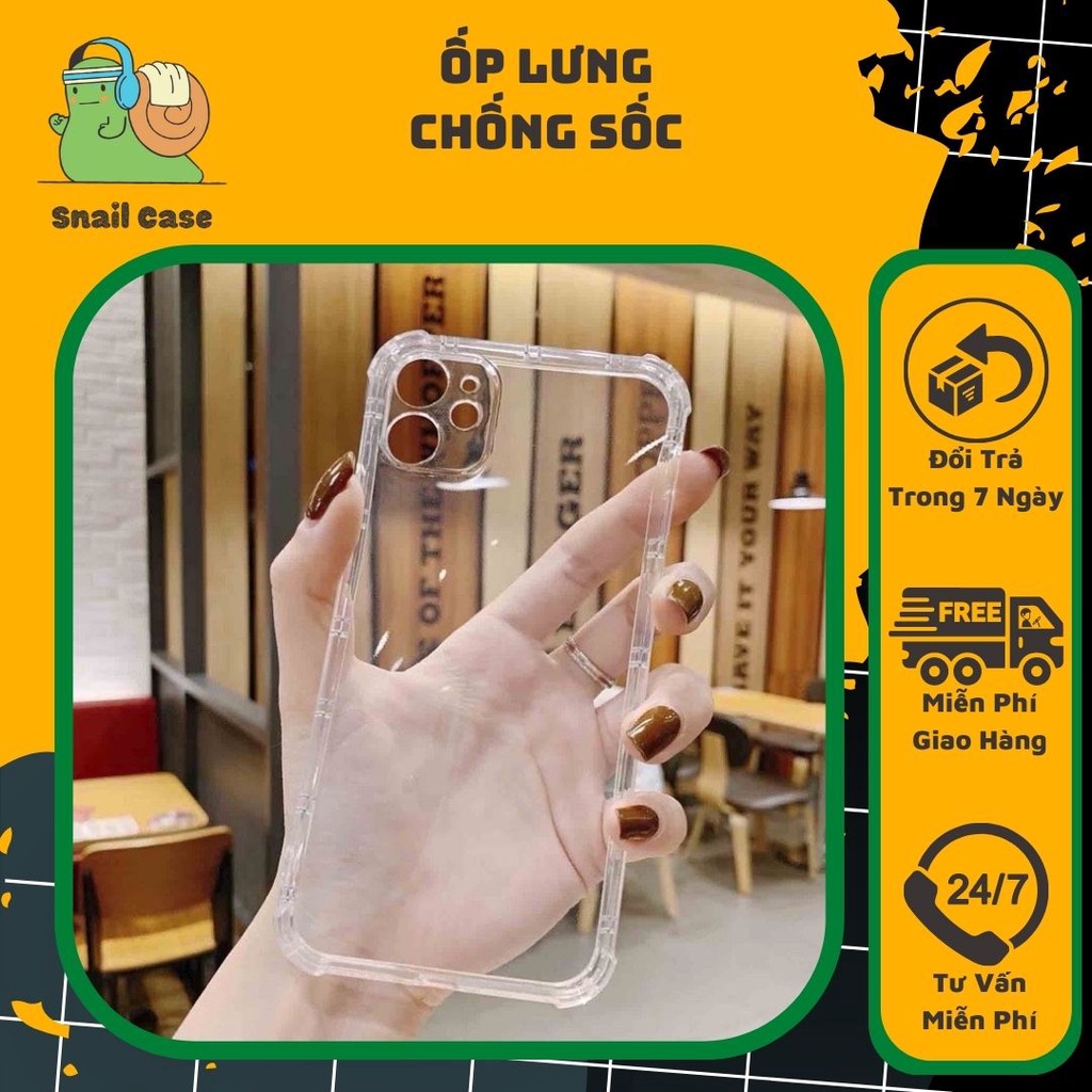 Ốp Lưng Iphone Viền Vuông Chống Sốc Bảo Vệ bo Camera Trong Suốt Dày 7 8 Plus X Xr Xs11 12 13 Pro Max