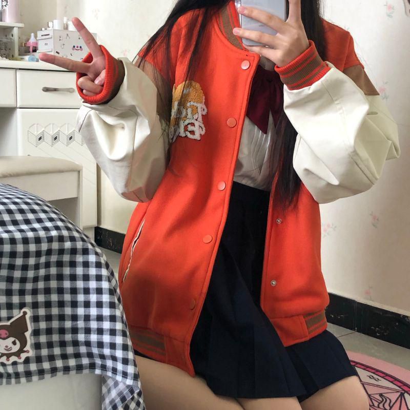 Áo khoác bomber nam nữ, áo bóng chày unisex cam / đen Tide Eky cool ngầu