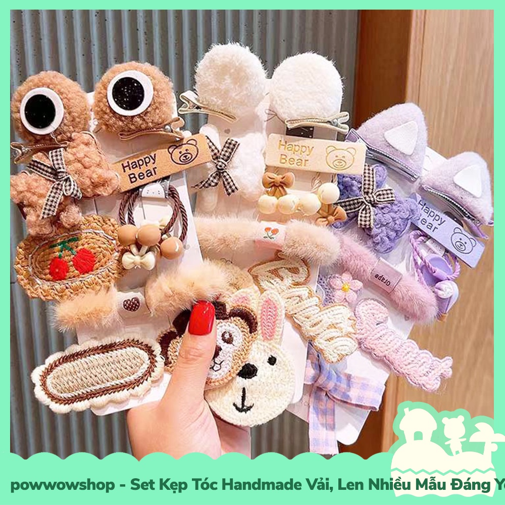 [Sẵn VN - Hỏa Tốc] Set Kẹp Tóc Handmade Vải, Len Nhiều Mẫu Đáng Yêu Hoạt Hình