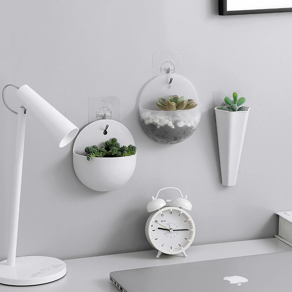 Chậu Trồng Cây Thủy Canh Kèm Móc Treo Hình Bán Nguyệt Bằng Nhựa Mini Phong Cách Bắc Âu