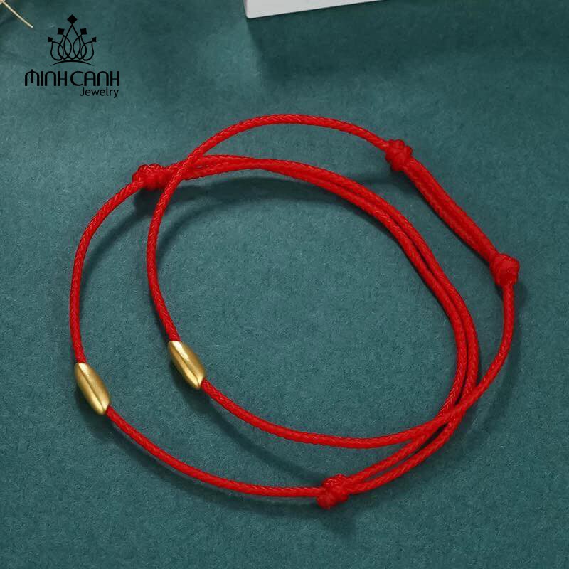 Lắc Tay Chỉ Đỏ Hạt Gạo Bạc Xi Vàng May Mắn - Minh Canh Jewelry