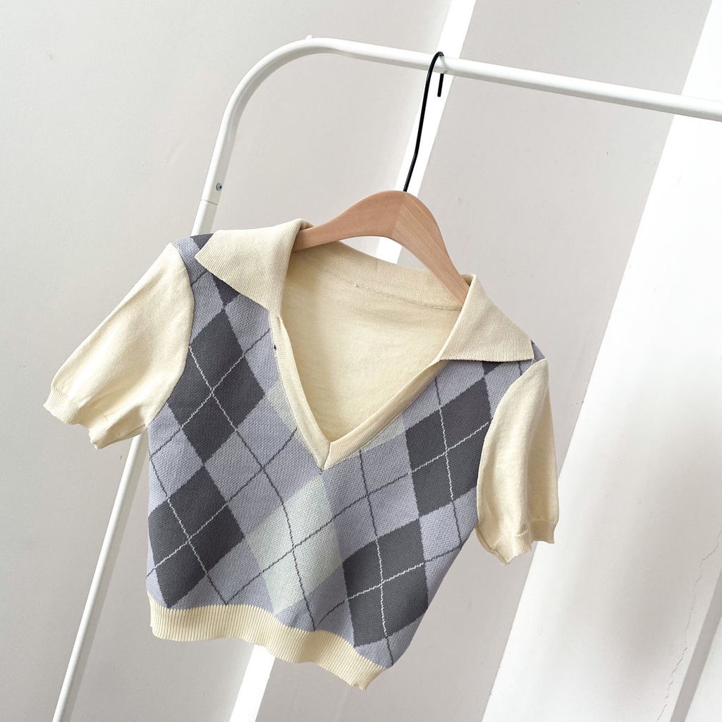 Áo Thun Dệt Kim Tay Ngắn Phong Cách Hàn Quốc Cho Nữ