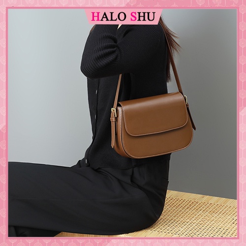 Túi cắp nách, túi đeo chéo da trơn basic dáng vuông size 20 phù hợp đi chơi HALO SHU mã BS002