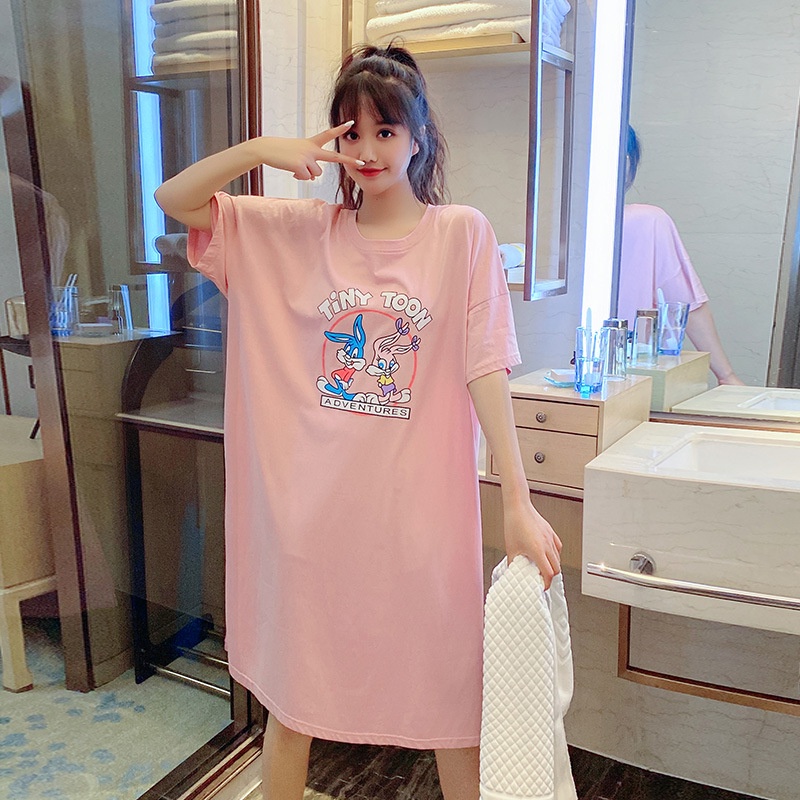 Đầm Suông Dài Tay Lỡ, Váy Suông Dáng Dài Tà Xẻ In Hình Sự Hợp Tác Nguy Hiểm Chú Mèo và Chuột Chất Mềm Mại Hot TTDS0357