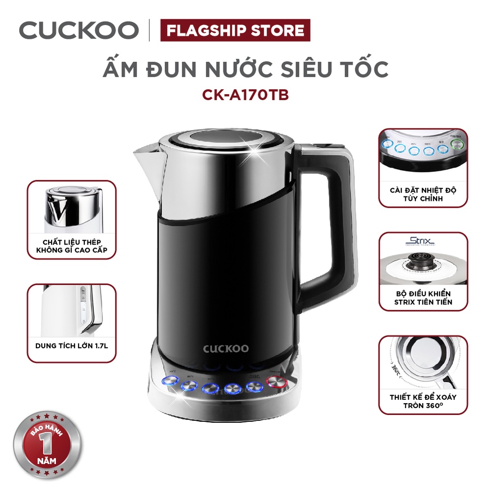 Bình đun siêu tốc đa năng Cuckoo CK-A170T dung tích lớn 1.7L - 1850W - Điều chỉnh nhiệt độ nước - Hàng chính hãng